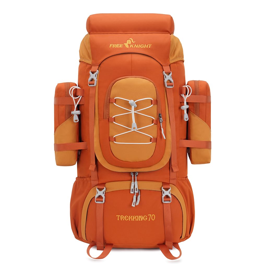 Bseash 70L (65+5) Waterproof Hiking Camping Backpack with Rain Cover, Outdoor Sport Travel Daypack for Climbing Touring (Orange)