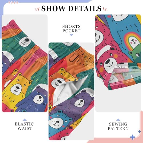 Colorful Rainbow Bears Pajamas Bottoms with Pockets Comfy Pjs Sleepwear Elastic Waistband Pajamas Pants Lounge Pants for 6-14 Years4