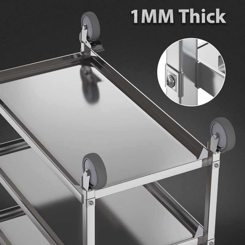 Carrito de cocina de acero inoxidable, 3 niveles, capacidad de carga de 120 kg, con 4 ruedas giratorias de 360° para restaurantes u hoteles. (mediano)