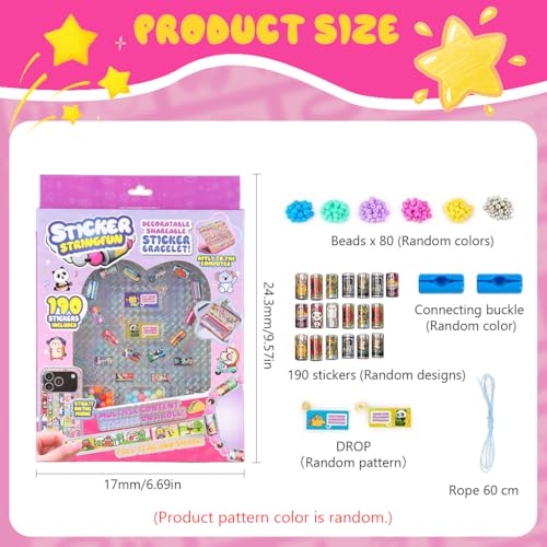 Image of PATPAT 190Pcs DIY Sticky Rolls Bracelet Kit, Fun Sticker Roll Bracelet for Girls Stylish with 190 Mini Stickers, Assorted Beads & Charms, Friendship Bracelet Making Set Birthday Gift for Kids