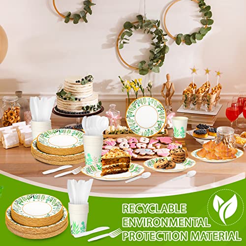 Sage Green Baby Shower Decorations, 300 Pcs Greenery Paper Plates Cups Serve 50 Guests With Plastic Knives Spoons Forks For Eucalyptus Jungle Safari Boho Bridal Wedding Table Decoration Supplies #TOP5