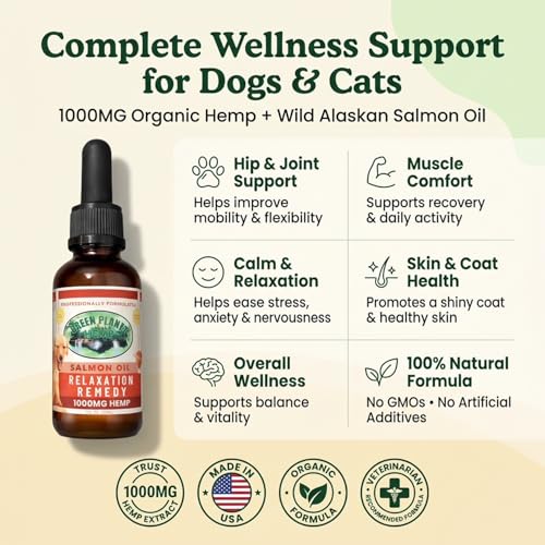 Image of Pet Hemp Oil |Dogs and Cats | Wild Alaskan Salmon Hemp Oil |Hip, Joint and Muscle Support | Aids with Skin, Coat, Anxiety, Stress and Pain | 1000 mg