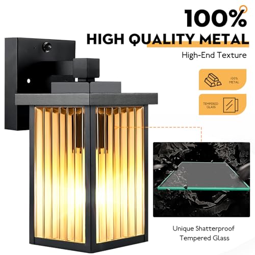 Image of 2 Pack Outdoor Motion Sensor Lights, Dusk to Dawn Outdoor Wall Light Fixtures, Waterproof Exterior Lighting for Front Porch, Garage, Entryway, Yard, House (Black)