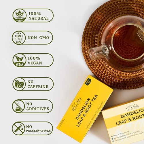 HILLARIS Dandelion Leaf & Root Tea Bags 60 Tea Bags (3g Each) 180g, 100% Natural, Zero Additives, Eco-Friendly Bags, Caffeine-Free — view 5
