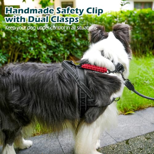 PetBonus Hundehalsband Clips, handgefertigtes Sicherungsband für Hundegeschirr, Stachelhalsband, doppelendiger Leinenverbinder (Rot)