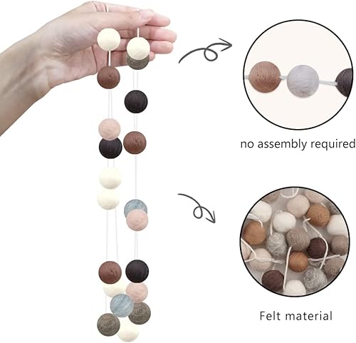 Miniatura 10 de Guirnalda de 48 bolas de fieltro de calabaza, 2 piezas de 70.9 pulgadas, guirnalda de pompones de fieltro de otoño para Acción de Gracias, fiesta de