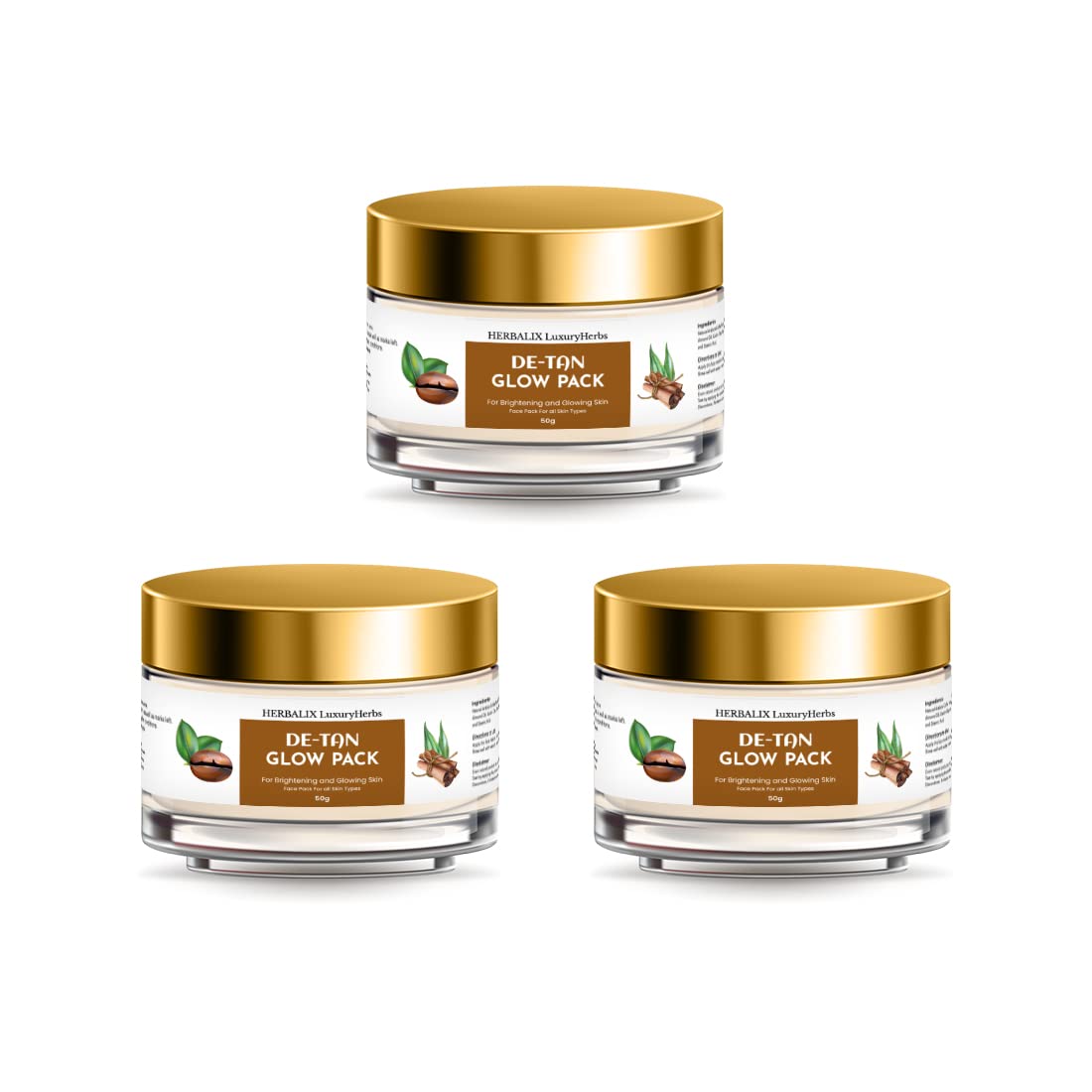 HERBALIXLuxuryHerbs De Tan Removal Face Pack for Sun Protection, Fairness, Whitening, Skin Tightening, and Glow For Women & Men [PACK-3]