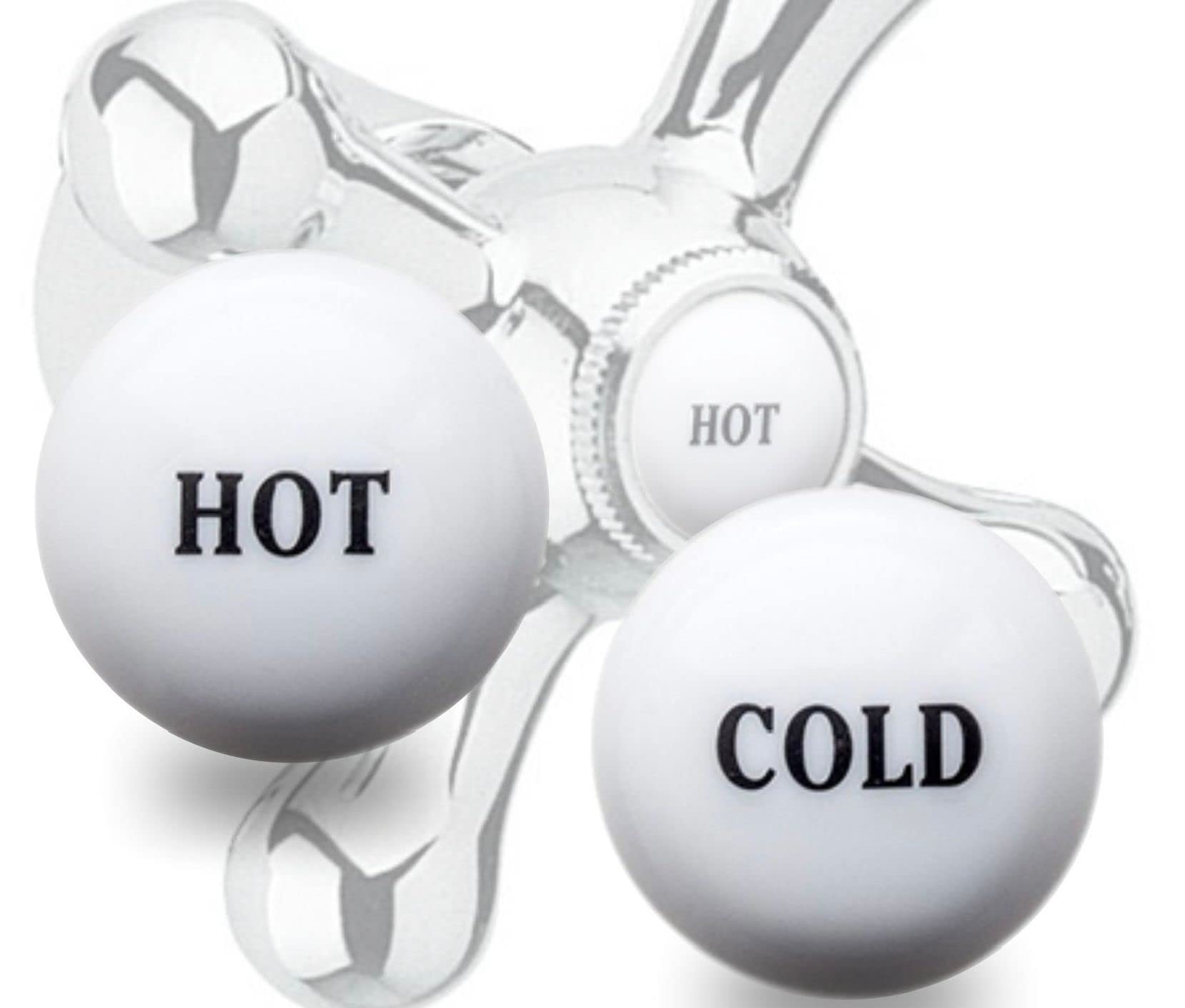 MRDTech Plastic Tap Top Indices Hot and Cold Large Domed Push in 19mm Diameter Traditional Classic Head Covers Heads and Mechanism Conversion Kit Basin Bath and Kitchen Sink