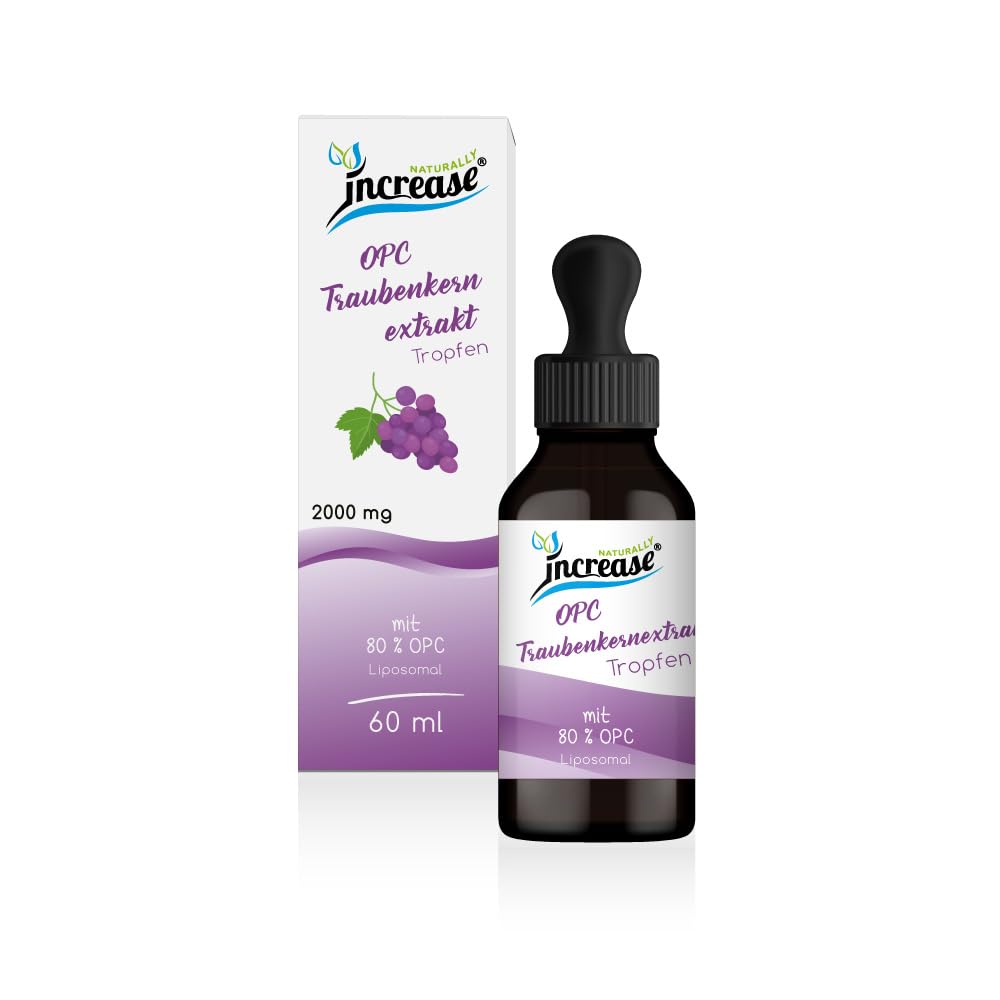 Liposomale OPC Traubenkernextrakt Tropfen hochdosiert - (60.000mg pro Packung) 2000mg Traubenkernextrakt pro Tagesdosis davon 1600mg OPC - MCT Öl - Hohe Bioverfügbarkeit