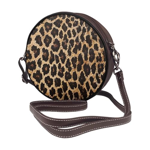 Women Leopard Print Cute Round Leather Shoulder Bag with Adjustable Strap Messenger Bag Coffee One Size2
