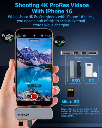 Hub USB C iPhone ProRes en aluminium ultra fin TWOPAN