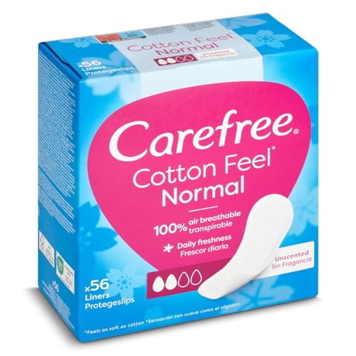 Carefree Cotton Sin Fragancia Protegeslips (56 unidades), protege slips normales absorbentes y transpirables de uso diario, compresas sin alas para braguitas