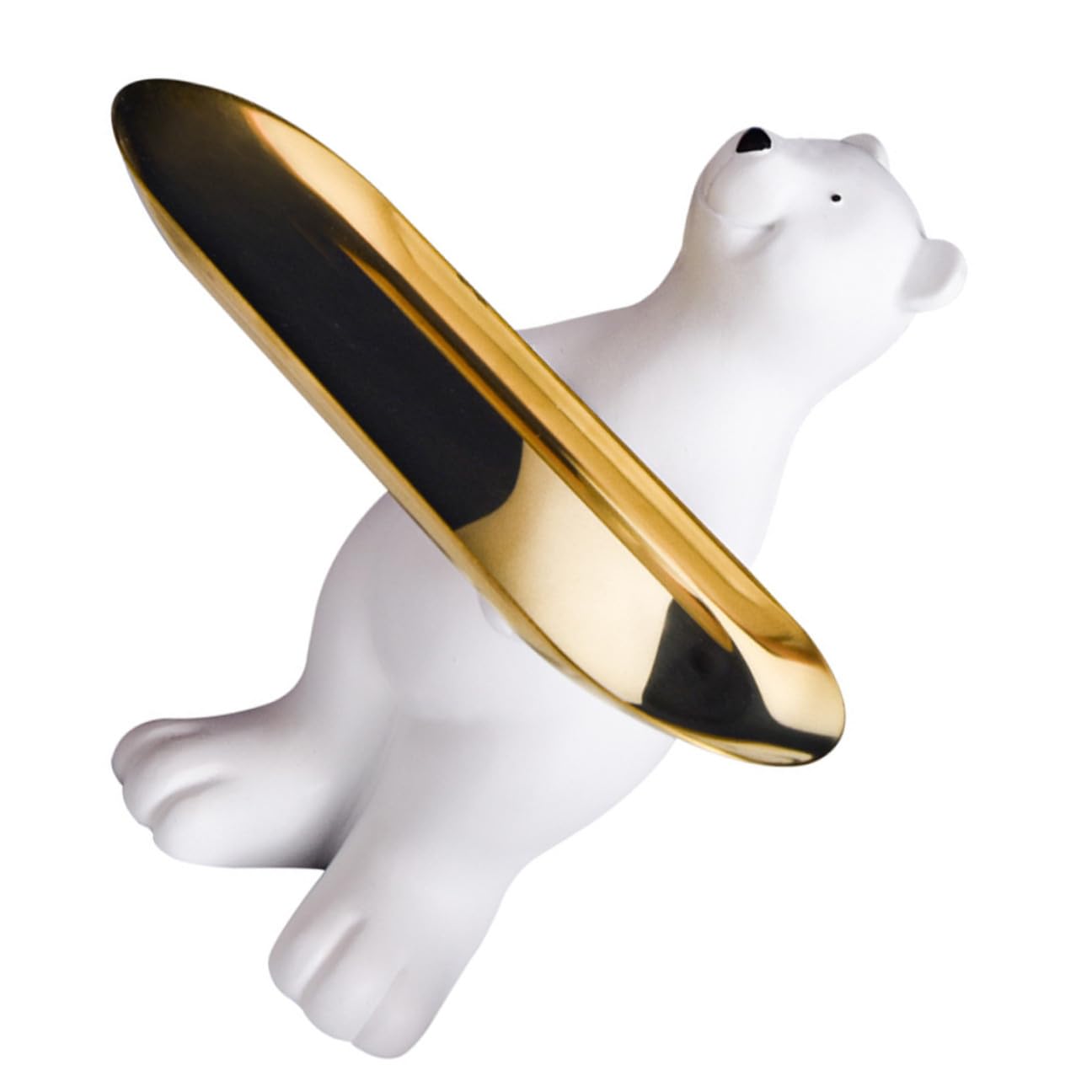 TOYANDONA Bandeja Decorativa de Resina con Escultura de Oso Polar, Plato de Almacenamiento Desmontable y Multifuncional para Salón, Entrada y Organización de Llaves, 1 Pieza