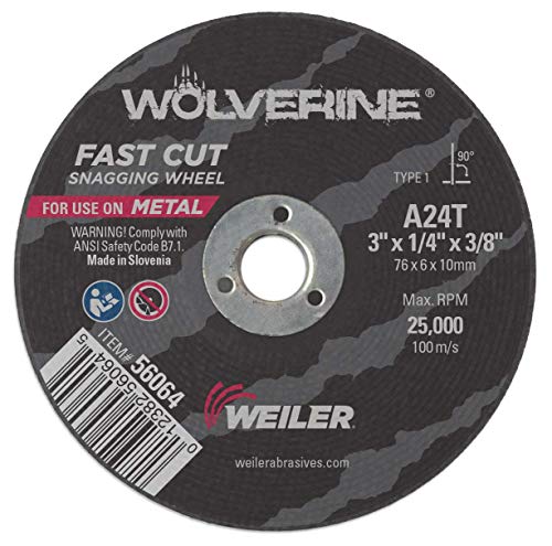 Image of Weiler 56064 3-Inch Cutting Wheel, Wolverine AO Steel /Metal Fast Cutting, Value Snagging, 1 /4 inch A24T Type 1 3 /8 inch Arbor (Pack of 40)