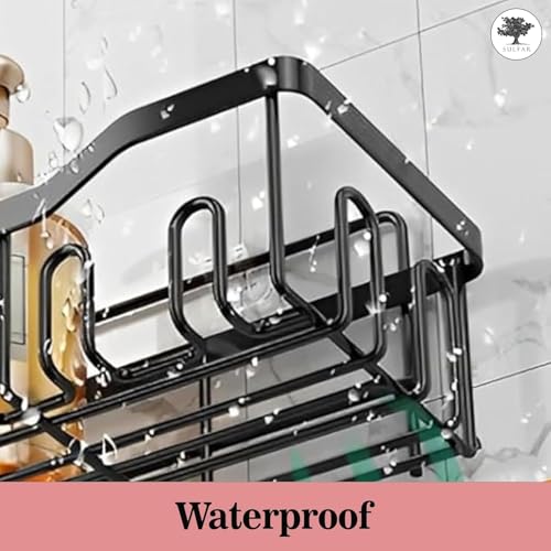 Image of Self Adhesive Bathroom Shelf Combo Pack of 3 | No Drill Rust Proof Metal Bathroom Organizer Set | Wall Mounted Storage Shelves with Soap Holder | Multipurpose Rack for Bathroom, Kitchen
