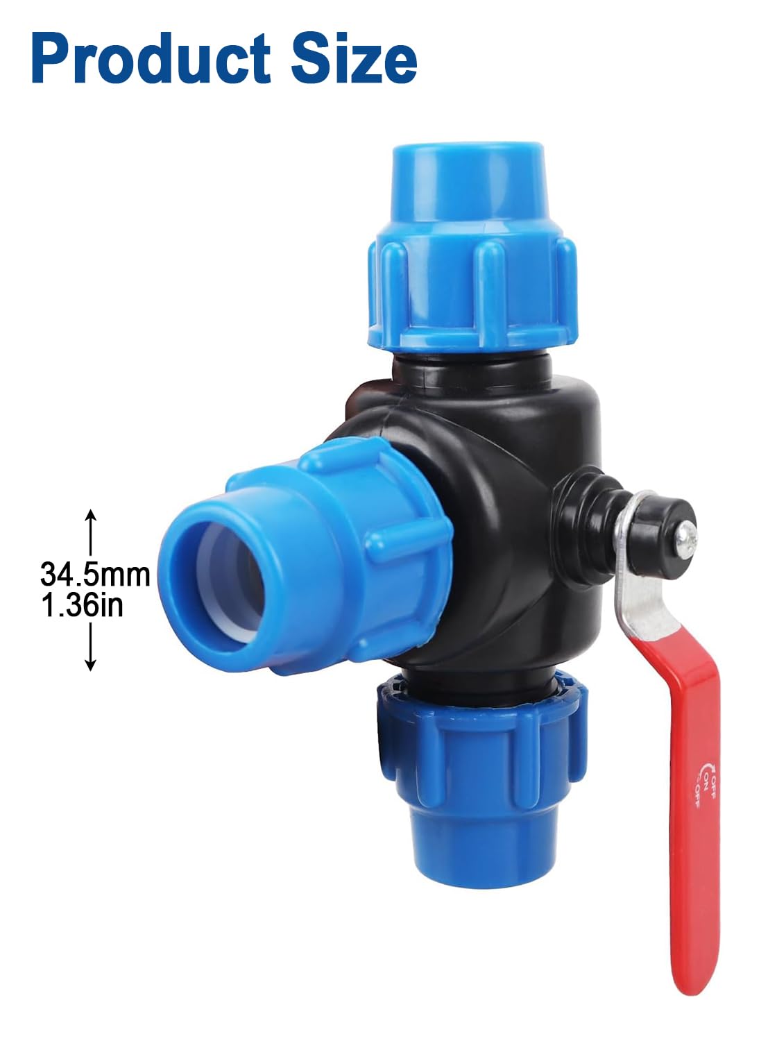 PP-Fitting, złącze zaciskowe, uchwyt dźwigniowy, zawór kulowy do rury PE (trójnik, 32 mm)
