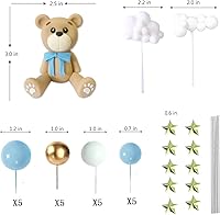 Vista 2 de Decoraciones para tartas de oso con bolas de pastel y estrellas y nubes, decoraciones para tartas para baby shower y cumpleaños para niño o niña