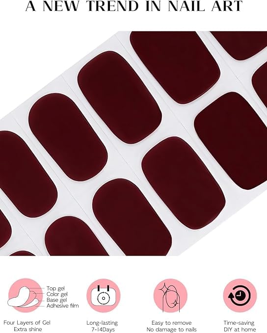 Cazuela Semi-Cured Gel Nail with 1 Wooden Stick + 1 Nail File & Nail Strip, Full Wrap Gel Nail Art Sticker, Waterproof 16PCS Gel Nail Wrap Stickers with Nail File and Sticker (06 Brick Red) 3