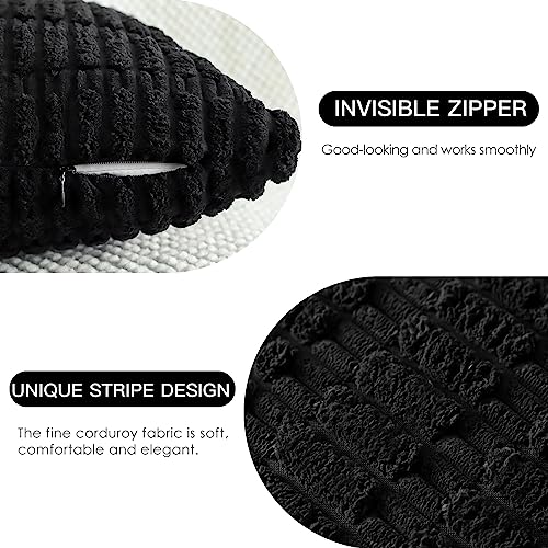 JOTOM Pack of 2 Corduroy Soft Striped Cushion Covers 40x40 cm 16x16 Inch Boho Decorative Throw Pillow Covers Square Cushion Case Home Decor Pillow Cases for Couch Sofa Living Room Bed (Black) - Image 2