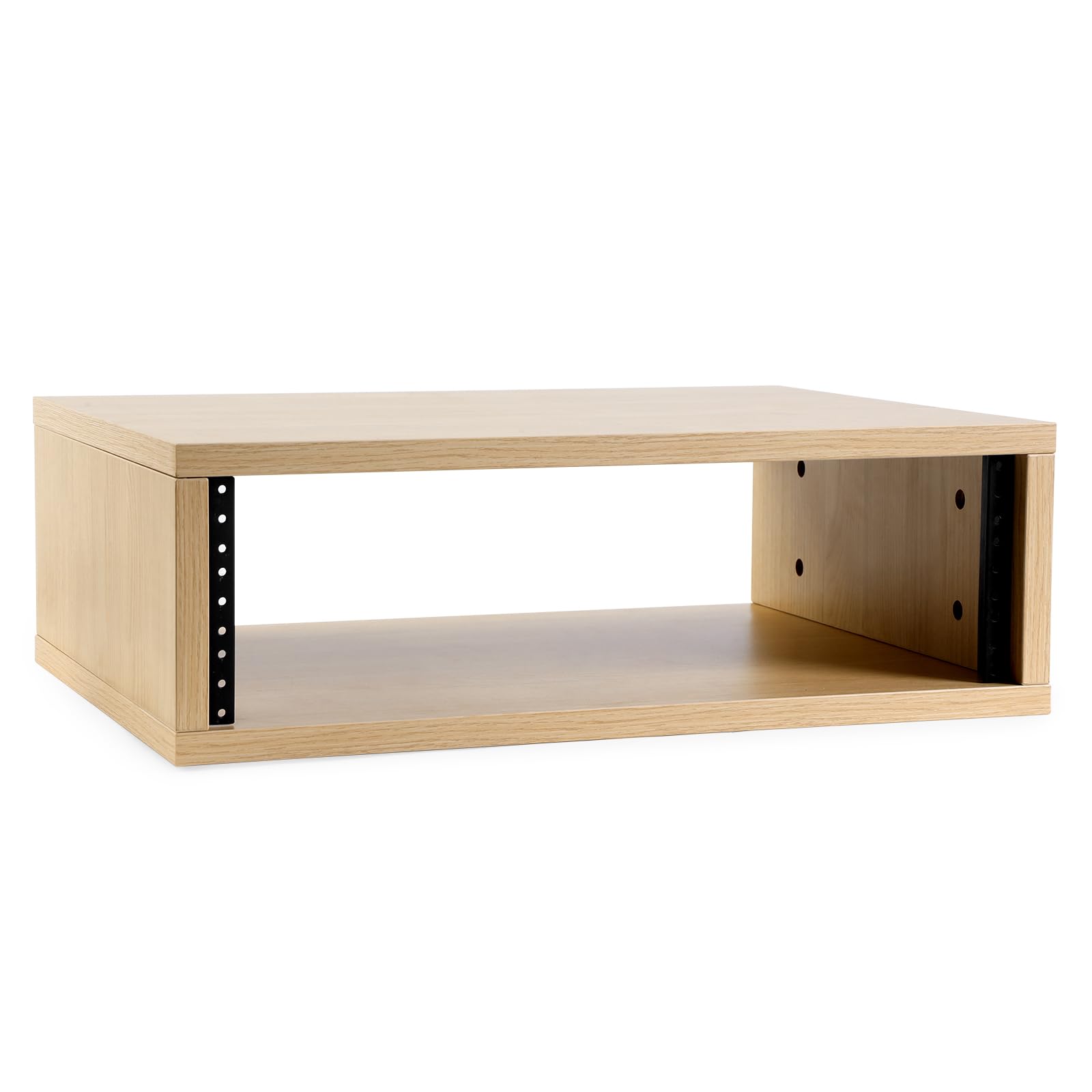 wooden desktop studio rack, 19-inch rack-mount compatible, 373mm usable depth, threaded rails, natural or walnut, 2u-8u (natural woodgrain, 2u)