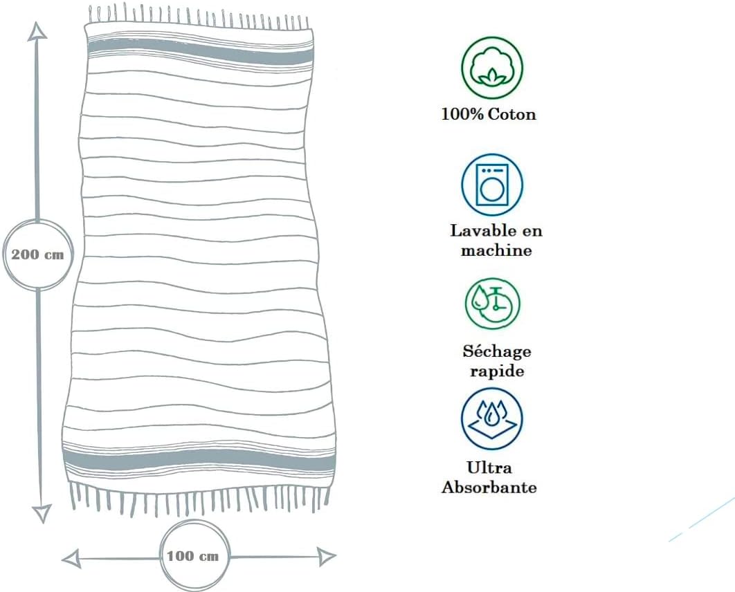 KGS Beach Fouta Purple Honeycomb 100% Cotton Large Size - Softness and Comfort - 100 x 200 cm