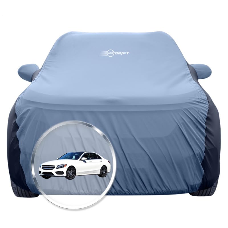 Image of NEODRIFT 'SuperTech' Car Cover for Mercedes C Class (100% Water-Resistant, All Weather Protection, Tailored Fit, Multi-Layered & Breathable Fabric) (Colour: L.Blue+Black)