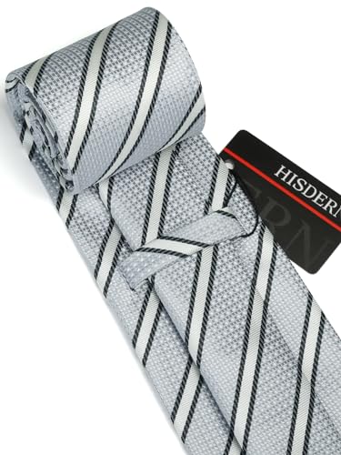 Image of HISDERN Mens Striped Ties Classic Silk Woven Tie and Pocket Square Set Formal Business Necktie Handkerchief for Wedding