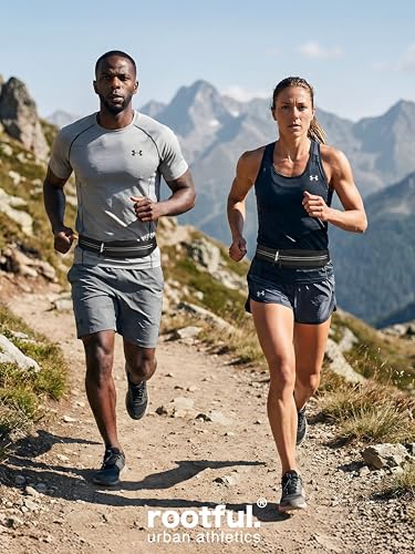 rootful.® Laufgürtel für Handy [HOCHWERTIG] Running Belt für Handy, Smartphone, Schlüssel UVM. | Bauchtasche Joggen für Herren und Damen | Deutsche Markenqualität
