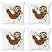 ABAKUHAUS Perezoso Set de 4 Fundas para Cojín, Alegre Animal en árbol, Estampado Digital en Ambos Lados y Cremallera, 40 cm x 40 cm, Marrón Caqui Gris