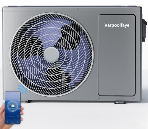 Varpoolfaye 27000 BTU Swimming Pool Heat Pump Electric Above Ground Pool Heater 120V 7000 Gallon Heating or Cooling WiFi Control Schedule
