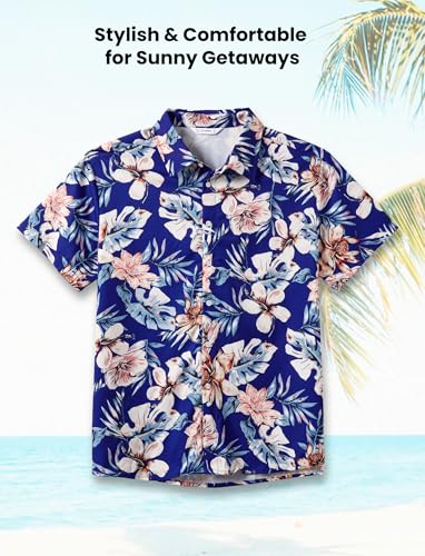 Image of PATPAT Family Hawaiian Matching Outfits - Mommy and Me Vacation Outfits | Halter Sundresses and Button Down Shirts,Caribbean Vacation Summer Tropical Outfits,Hawaiian Boho Tropical Floral Printed