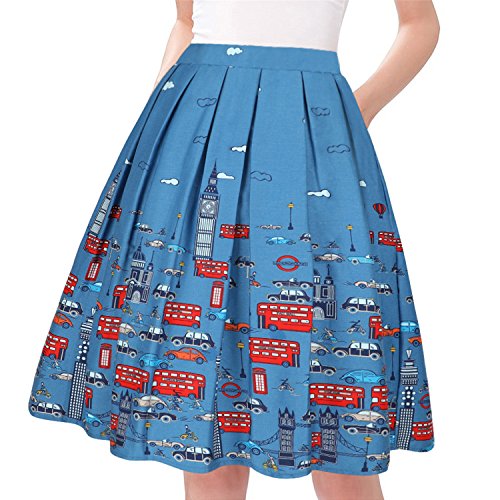 Taydey A-Line Pleated Vintage Skirts for Women (L, Car)