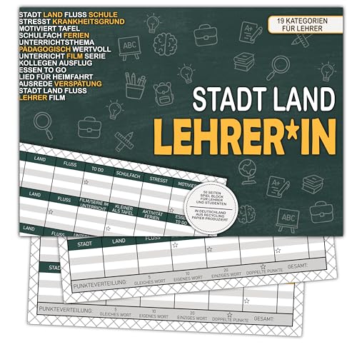 Bezify Stadt Land Lehrer*in Lustiges Lehrer Geschenk und Lehramt Studenten Geschenk - 50 Seiten aus Recyckling Papier