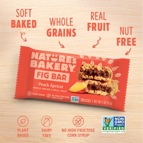 Image of Nature's Bakery Whole Wheat Fig Bars, Peach Apricot, Vegan Snacks, Non-GMO (6 Count of 2 Ounce Bars), 12 Ounce