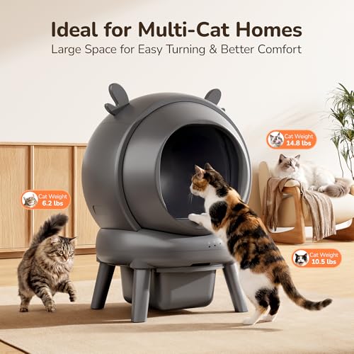 Automatic Self Cleaning Litter Box, Cat Litter Box with APP Control, 65L Globe & Dual Safety Sensors, Robot Litter Box, 1 Roll Garbage Bags and Litter Mat, <35DB, for Multiple Cats, Grey - Image 6