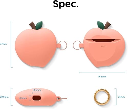 Miniatura 5 de elago Peach - Funda compatible con Apple AirPods, diseño 3D con llavero (melocotón) [patente registrada en Estados Unidos] Melocotón,Rojo