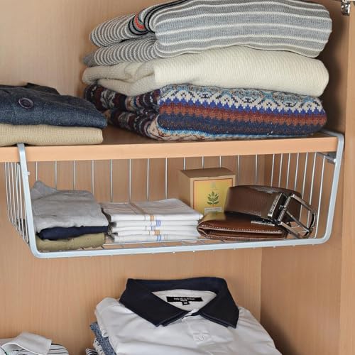 Image of Go Hooked 12 inch Undershelf Storage Basket Under Cabinet Storage Organizer (3 Pcs, Silver)