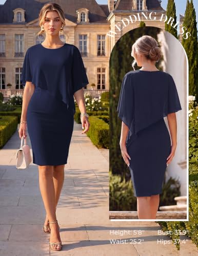 GRACE KARIN Women's Chiffon Cape Sleeveless Wedding Guest Midi Dress Blue M — view 2