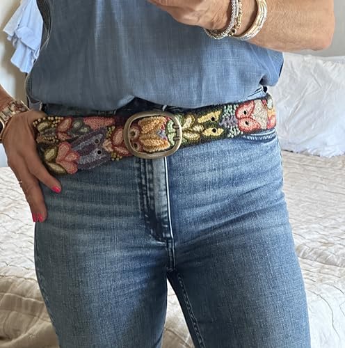 Andina Black Embroidered Belt for Women - Peruvian Flower Handmade2