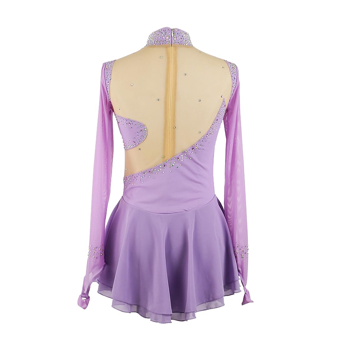 Vestito da Pattinaggio Artistico per Bambina Donna, Manica Lunga, Strass, Body da Balletto Abito da Ginnastica