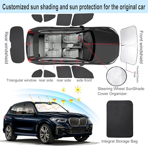 Image of 10PCS Windshield Sun Shade Custom Fit for 2019 2020 2021 2022 2023 2024 2025 BMW X5 Accessories Foldable Sunshade Side Rear Window Shade Cover Full Set Privacy Protection Keeps Car Cool