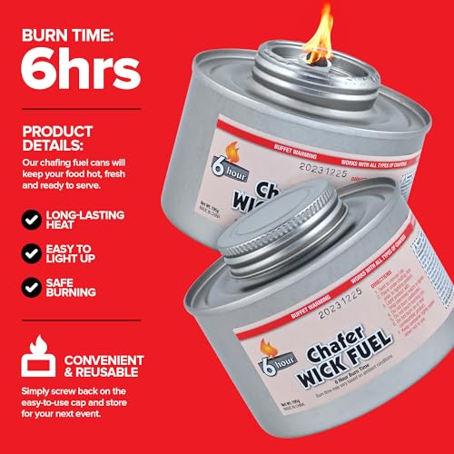 image for Stock Your Home 6-Hour Food Warmers for Parties (3 Pack), Chafing Fuel