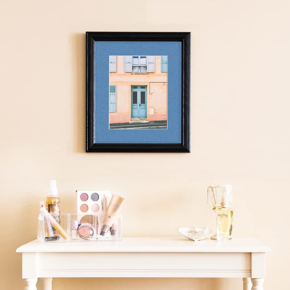 ArtToFrames 11x14 inch Black Stain on Solid Red Oak Picture Frame with 2 Inch Single Liberty Blue Mat, SingleMat-0066-59504-YBLK-11x14-817