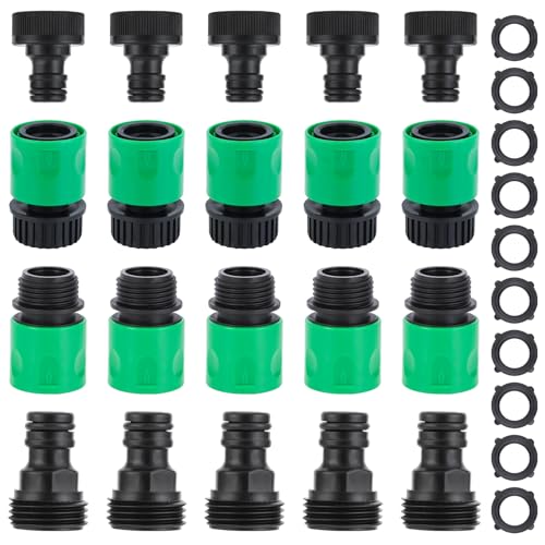 20 Pieces plastic water hose quick connect fittings, Garden Hose Quick Connect Fittings Plastic Fitting Adapter for Hose 3/4 Inch GHT Male and Female Connectors with 12 Pieces Rubber Washer