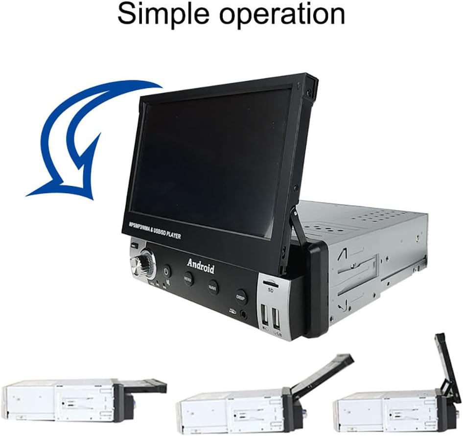 Image showing the car stereo with its retractable screen extending and retracting, demonstrating simple operation.