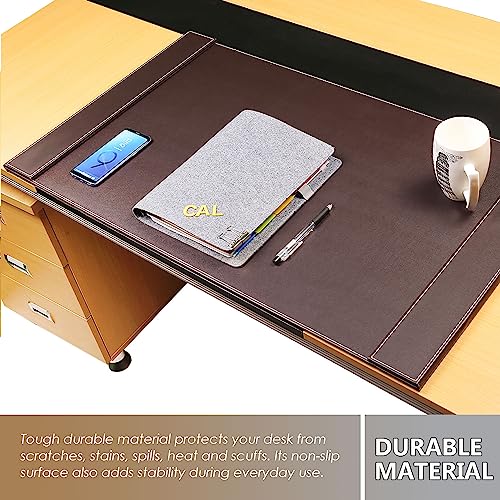 Large Leather Desk Pad 34 X 20 Inch Leather Desk Mat Cover Blotter Protector Large Computer Mat With Side Rails A3/ A4 File Paper Clip Table Protector Mat #TOP4