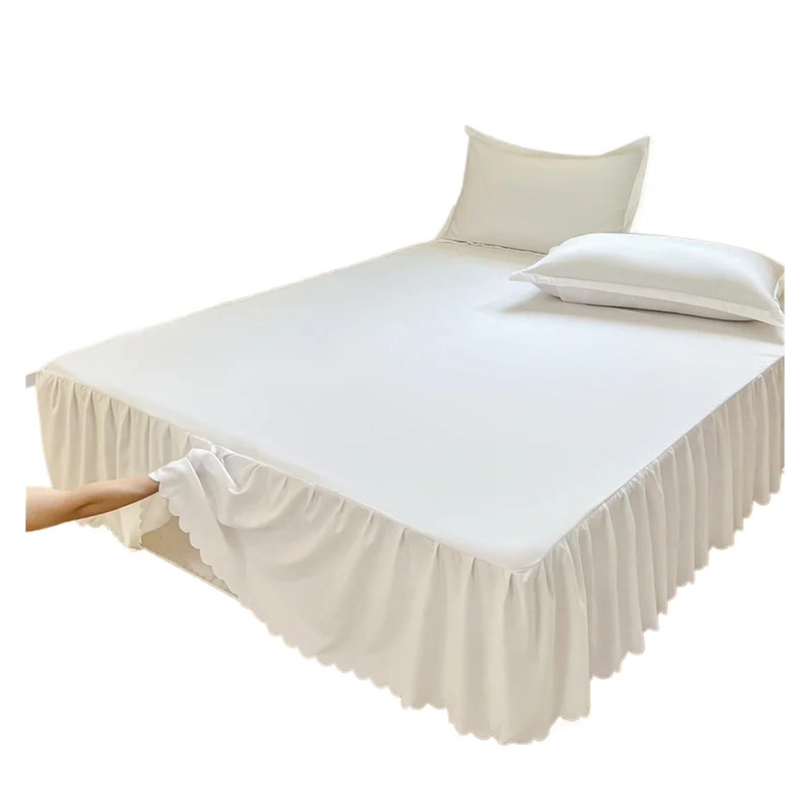 1Pc White Black Ruffles Bed Skirt Elastic Band Mattress Cover Bedspread Single/Queen/King Size Sheet (No Pillowcases) For use in the bedroom(White,1 pc skirt 153x203cm)