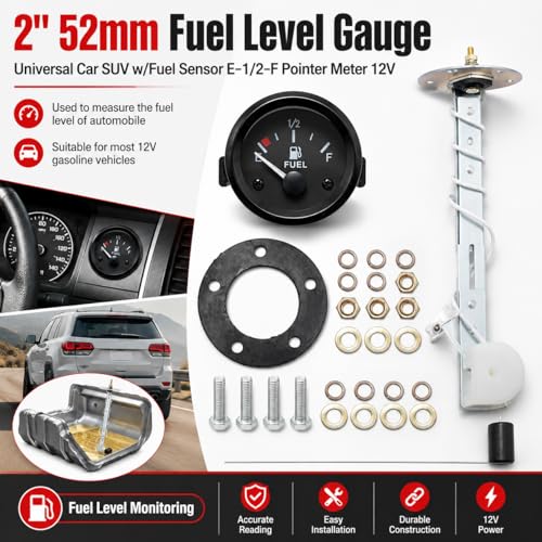 Image of 2 inch 52mm Fuel Level Gauge Universal Car SUV w /Fuel Sensor E-1 /2-F Pointer Meter 12V