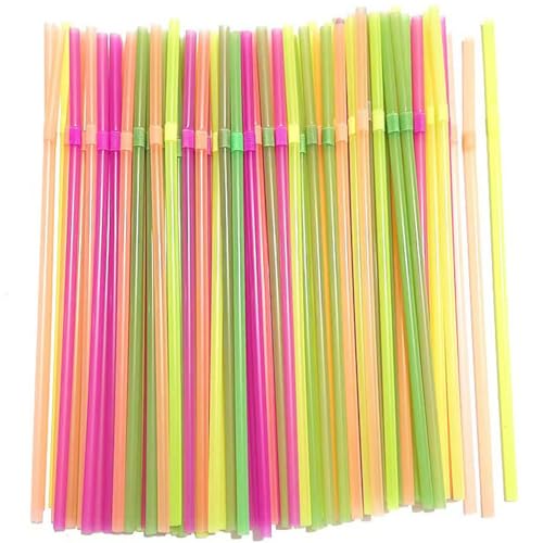 500 Count Flexible Disposable Plastic Drinking Straws - 8.3 X 0.23 Inch, Perfect for Parties, Picnics & Everyday Use,Bright Color