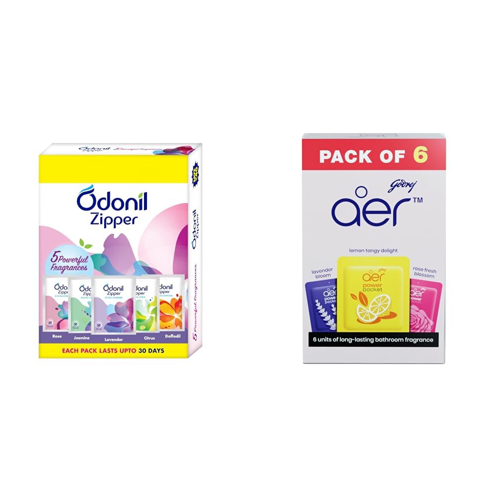 Odonil Bathroom Air Freshener Zipper Mix - 50g (10gx5) | Assorted Pack | Instant & Long Lasting Fragrance | Lasts upto 30 days | Germ Protection | Air Freshener for Bathroom, Toilet, Home-picture-14